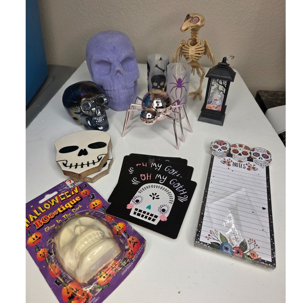Halloween Decor Bundle Skulls Disco Spider Coasters Skeleton Goth Bones Lot